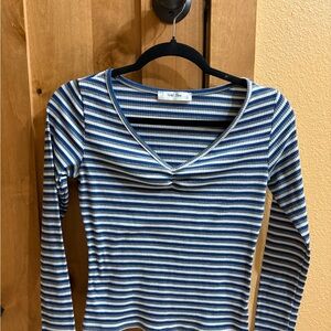 Stylish Blue and White Striped Long Sleeve Top